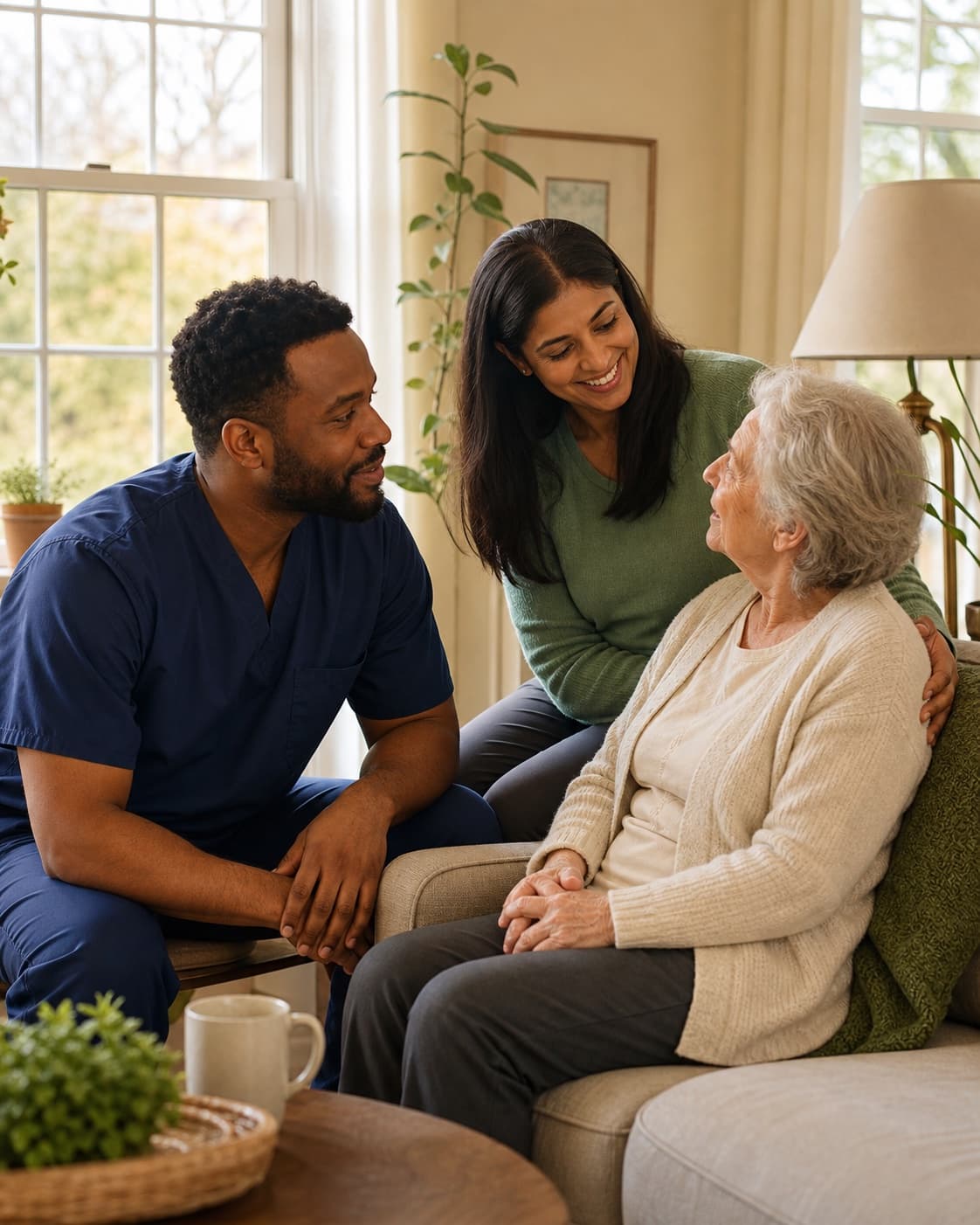 A caregiver sharing a warm moment with an older adult with memory loss