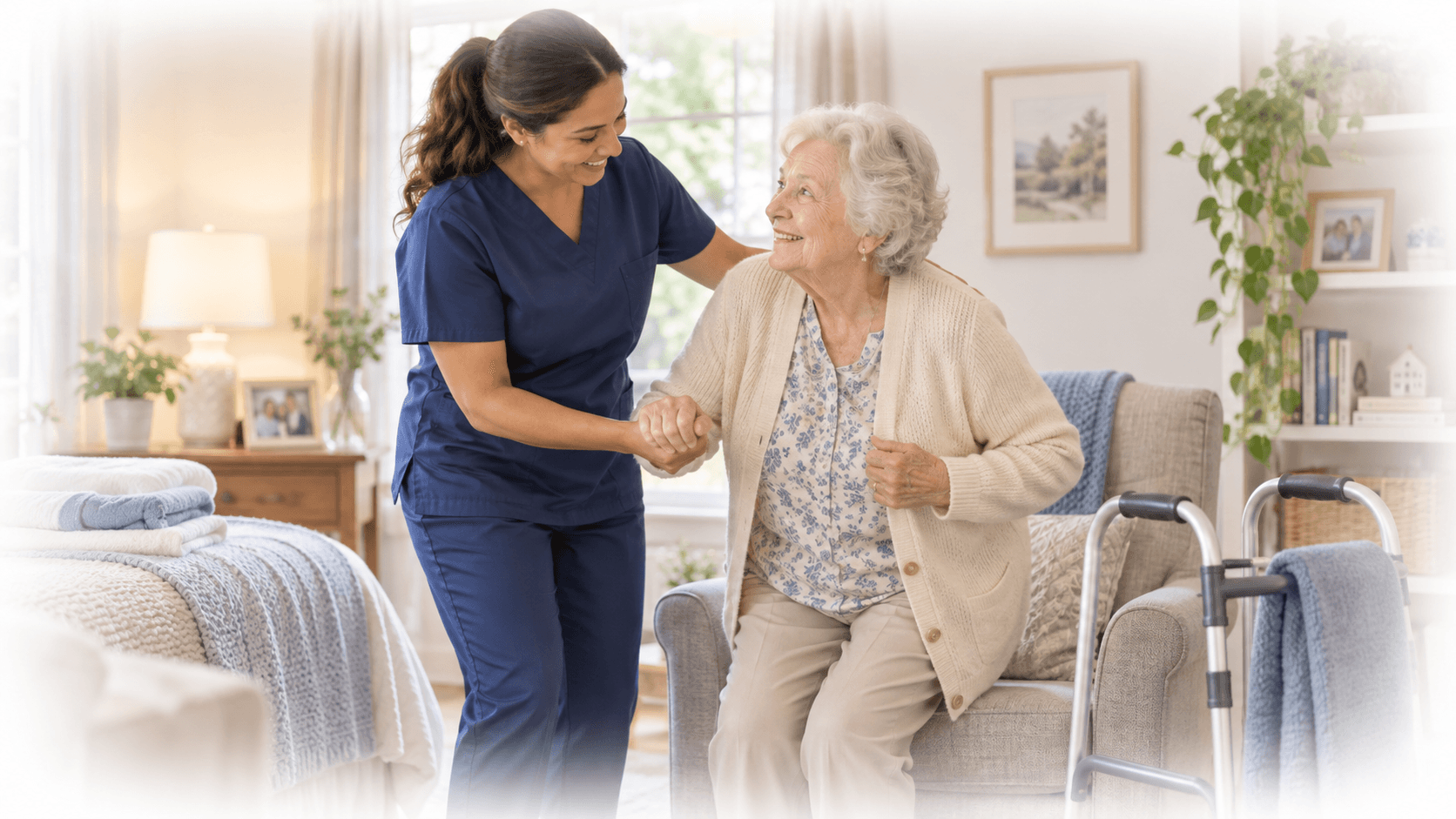 A caregiver helping a client with everyday activities at home